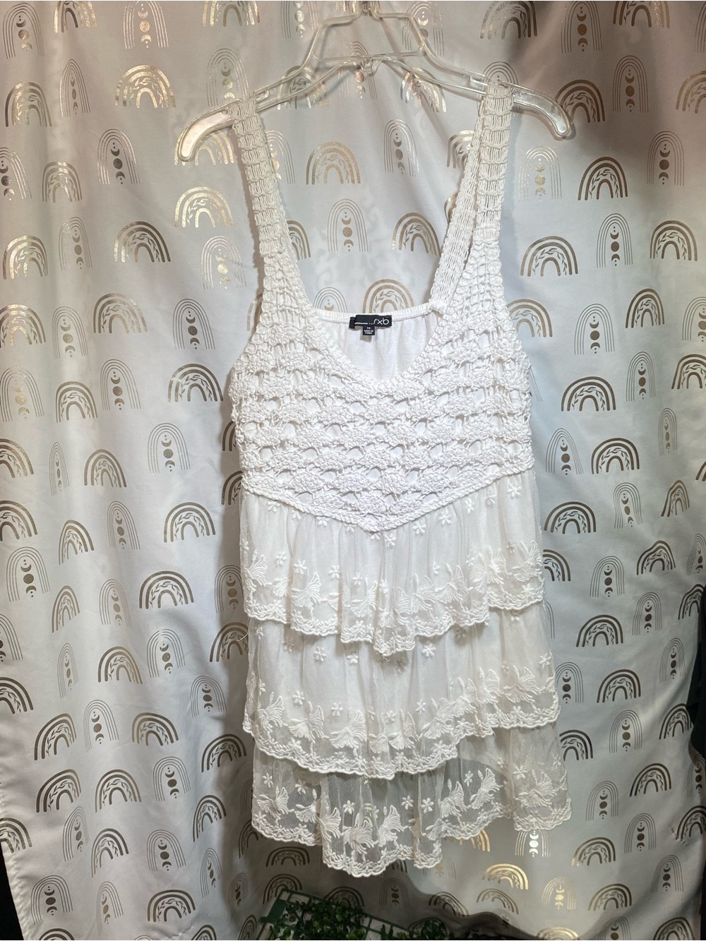 RXB White Crochet Lace Tiered Camisole Tank